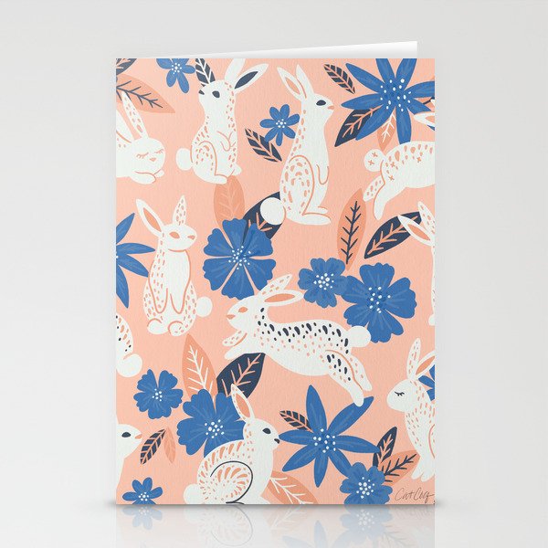 Bunnies & Blooms - Blue & Blush Palette Stationery Card Gallery Image 1