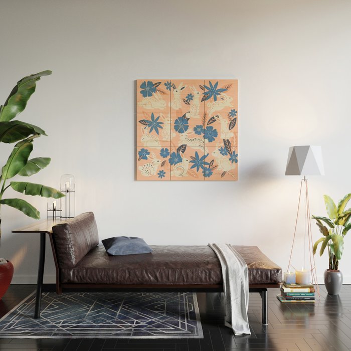 Bunnies & Blooms - Blue & Blush Palette Wood Wall Art Gallery Image 2