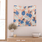Bunnies & Blooms - Blue & Blush Palette Wall Tapestry Gallery Image 2
