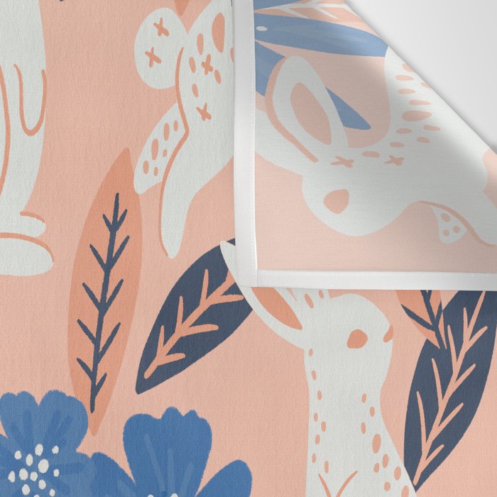 Bunnies & Blooms - Blue & Blush Palette Wall Tapestry Gallery Image 3