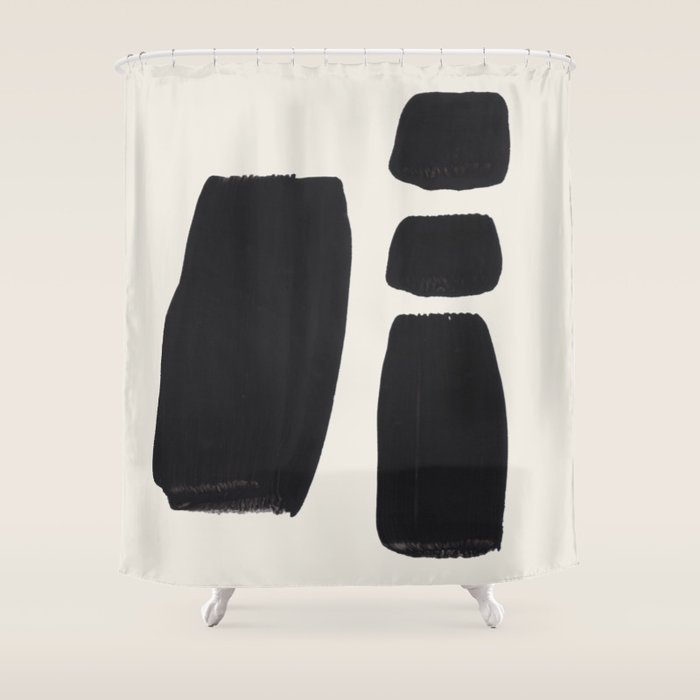 Mid Century Modern Minimalist Abstract Art Brush Strokes Black & White Ink Art Square Shapes Shower Curtain Gallery Image 1