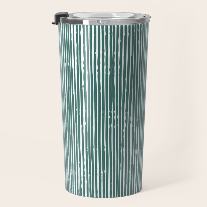Rustic Abstract Stripes, Teal and White Travel Mug Gallery Image 3