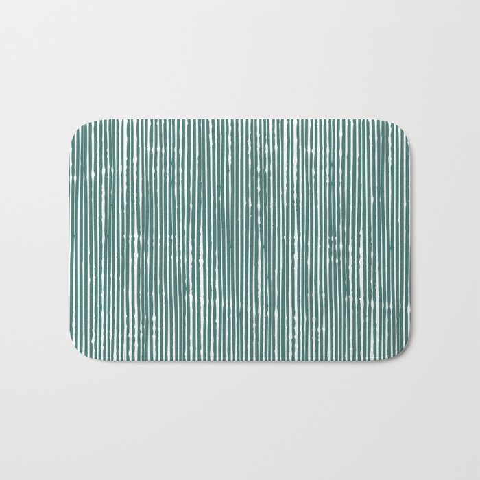 Rustic Abstract Stripes, Teal and White Bath Mat Gallery Image 1