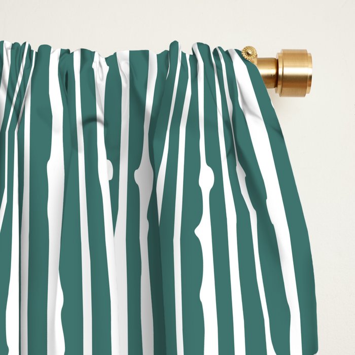 Rustic Abstract Stripes, Teal and White Window Curtain Gallery Image 2