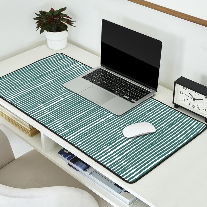 Rustic Abstract Stripes, Teal and White Desk Mat Gallery Image 2