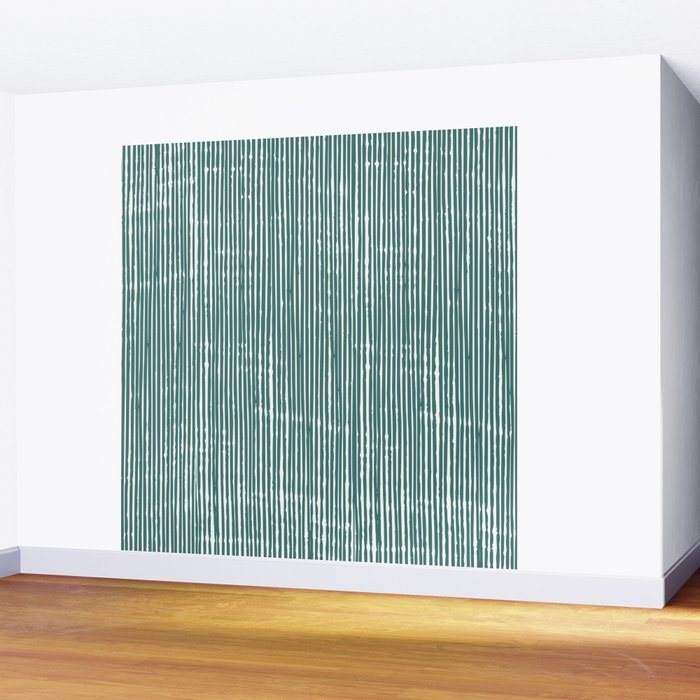 Rustic Abstract Stripes, Teal and White Wall Mural Gallery Image 2