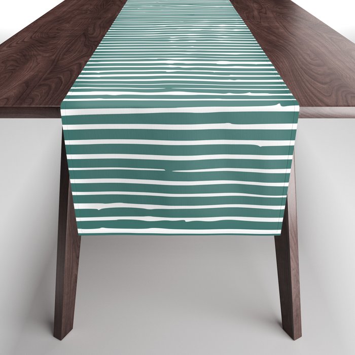 Rustic Abstract Stripes, Teal and White Table Runner Gallery Image 1