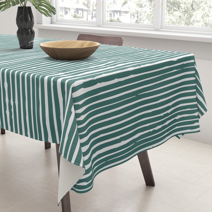 Rustic Abstract Stripes, Teal and White Tablecloth Gallery Image 3