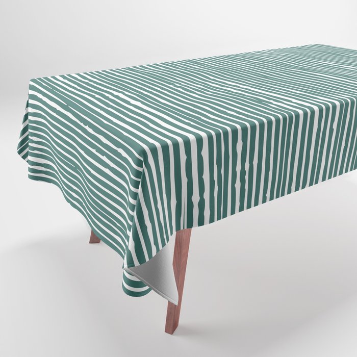 Rustic Abstract Stripes, Teal and White Tablecloth Gallery Image 1