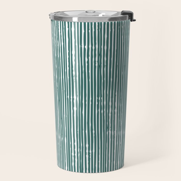 Rustic Abstract Stripes, Teal and White Travel Mug Gallery Image 2