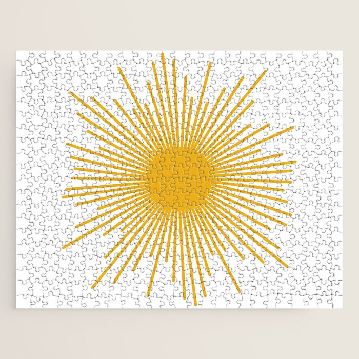 Mid Century Modern Sunburst Sun in Mustard and White Jigsaw Puzzle Gallery Image 1