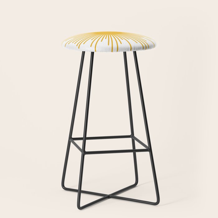 Mid Century Modern Sunburst Sun in Mustard and White Stool Gallery Image 1