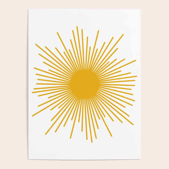 Mid Century Modern Sunburst Sun in Mustard and White Poster Gallery Image 4