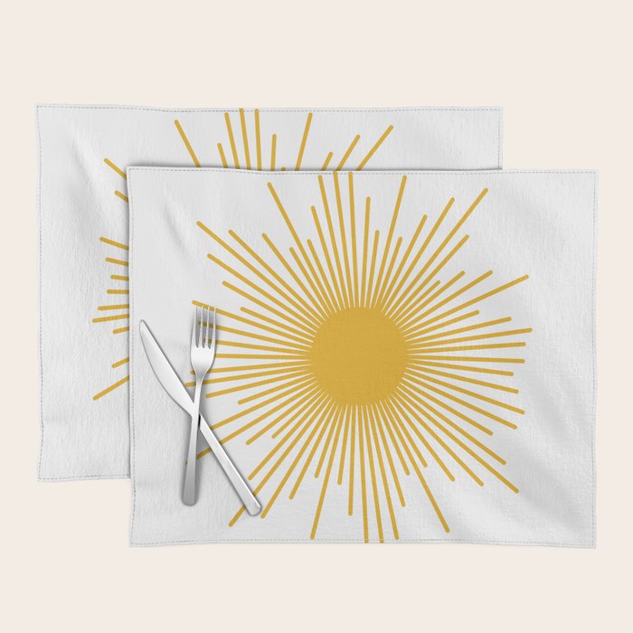 Mid Century Modern Sunburst Sun in Mustard and White Placemat Gallery Image 1