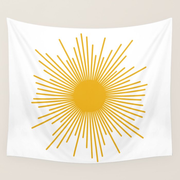 Mid Century Modern Sunburst Sun in Mustard and White Wall Tapestry Gallery Image 1