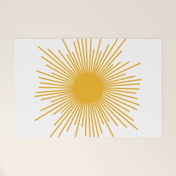 Mid Century Modern Sunburst Sun in Mustard and White Welcome Mat Gallery Image 1