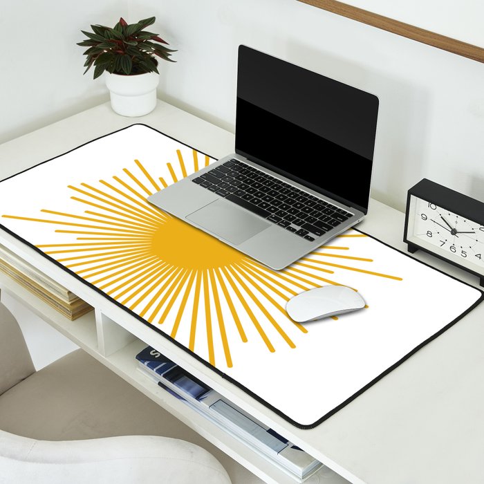 Mid Century Modern Sunburst Sun in Mustard and White Desk Mat Gallery Image 2