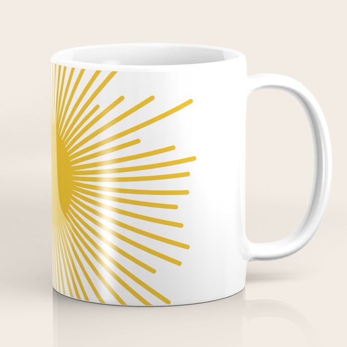 Mid Century Modern Sunburst Sun in Mustard and White Coffee Mug Gallery Image 1