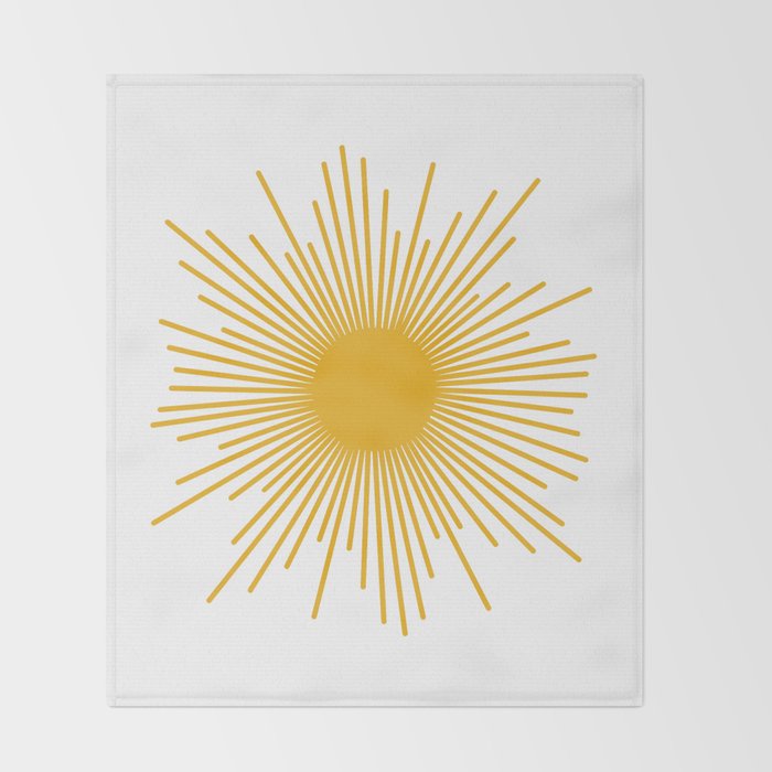 Mid Century Modern Sunburst Sun in Mustard and White Throw Blanket Gallery Image 2