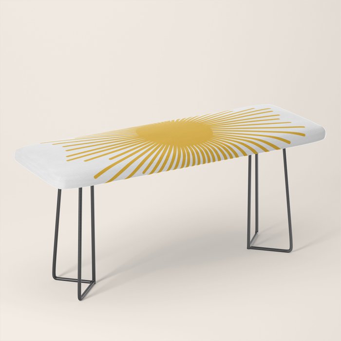 Mid Century Modern Sunburst Sun in Mustard and White Bench Gallery Image 1