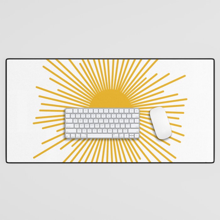 Mid Century Modern Sunburst Sun in Mustard and White Desk Mat Gallery Image 1