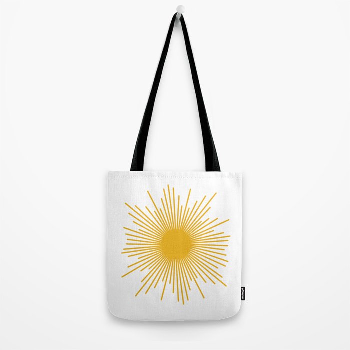 Mid Century Modern Sunburst Sun in Mustard and White Tote Bag Gallery Image 2