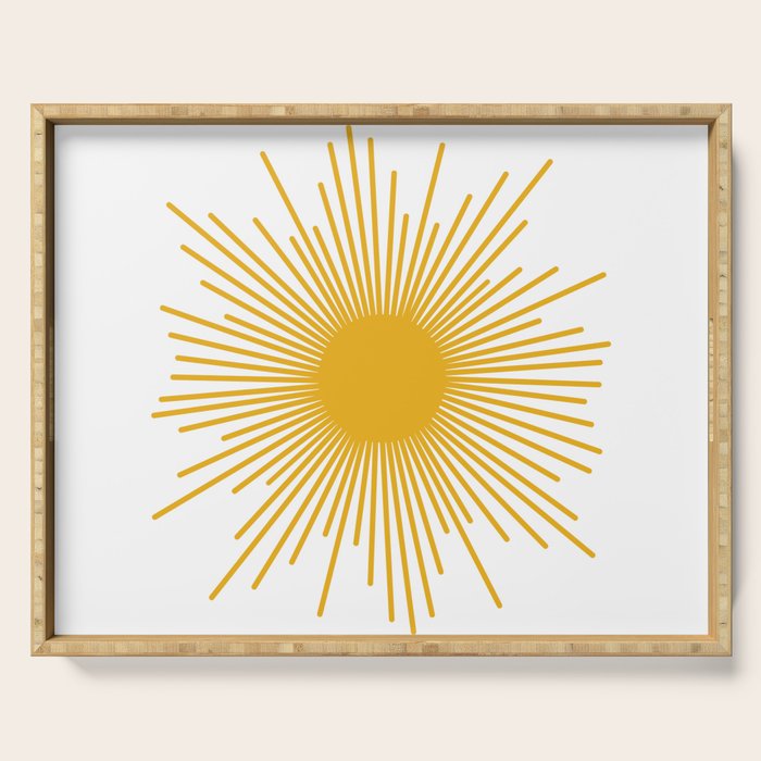 Mid Century Modern Sunburst Sun in Mustard and White Serving Tray Gallery Image 1