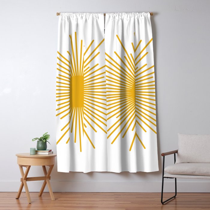 Mid Century Modern Sunburst Sun in Mustard and White Window Curtain Gallery Image 1