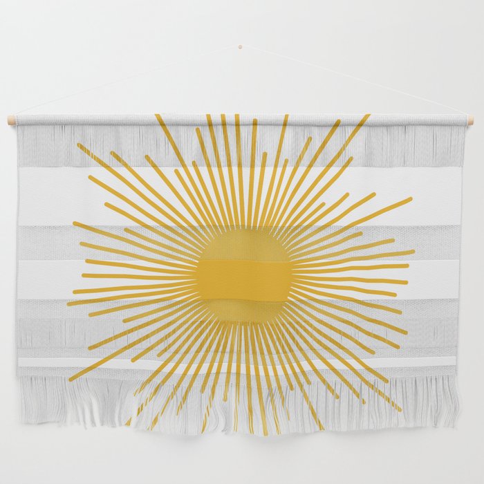 Mid Century Modern Sunburst Sun in Mustard and White Wall Hanging Gallery Image 1