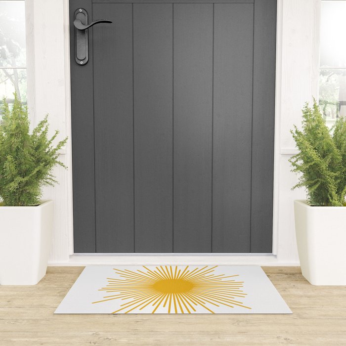 Mid Century Modern Sunburst Sun in Mustard and White Welcome Mat Gallery Image 3