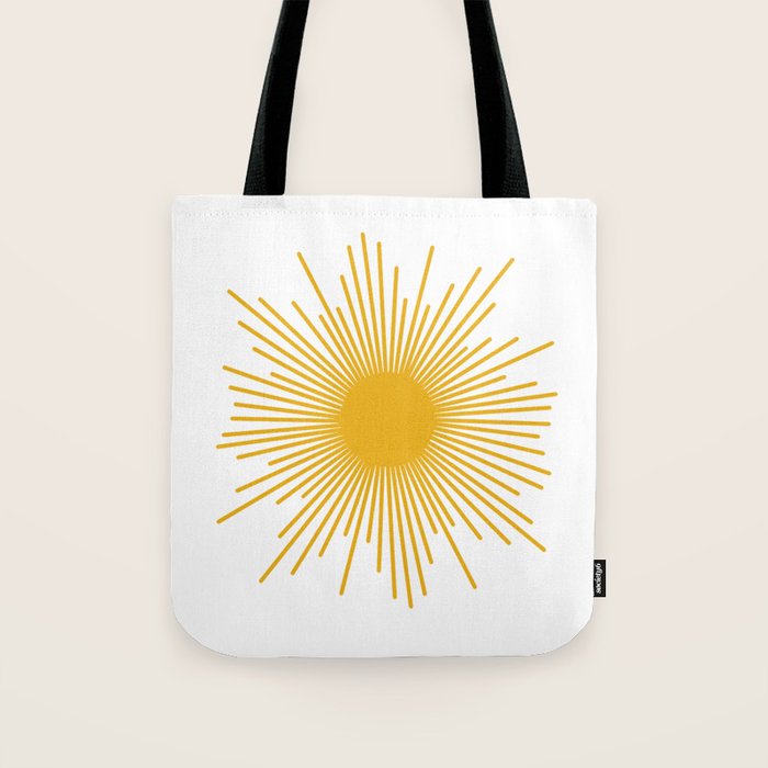 Mid Century Modern Sunburst Sun in Mustard and White Tote Bag Gallery Image 1