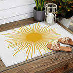 Mid Century Modern Sunburst Sun in Mustard and White Outdoor Rug Gallery Image 2