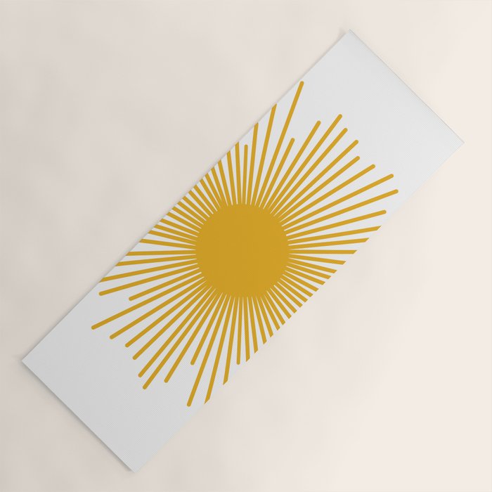 Mid Century Modern Sunburst Sun in Mustard and White Yoga Mat Gallery Image 1