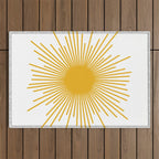 Mid Century Modern Sunburst Sun in Mustard and White Outdoor Rug Gallery Image 1