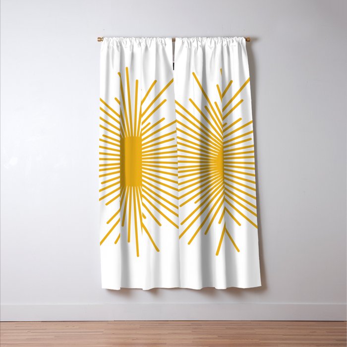 Mid Century Modern Sunburst Sun in Mustard and White Window Curtain Gallery Image 3