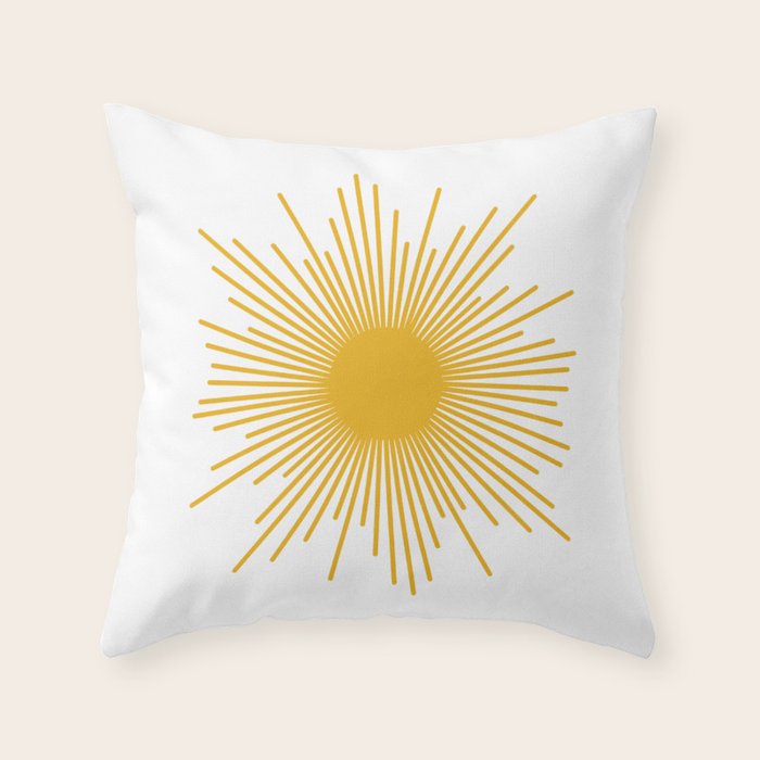 Mid Century Modern Sunburst Sun in Mustard and White Throw Pillow Gallery Image 6