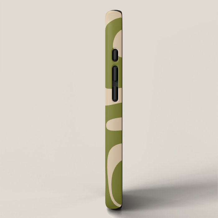 Retro Modern Liquid Swirl Abstract Pattern Square in Mid Mod Olive Green and Beige iPhone Case Gallery Image 2