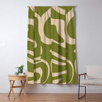 Retro Modern Liquid Swirl Abstract Pattern Square in Mid Mod Olive Green and Beige Window Curtain Gallery Image 5