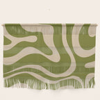 Retro Modern Liquid Swirl Abstract Pattern Square in Mid Mod Olive Green and Beige Wall Hanging Gallery Image 1