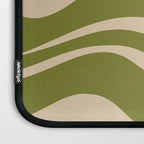 Retro Modern Liquid Swirl Abstract Pattern Square in Mid Mod Olive Green and Beige Laptop Sleeve Gallery Image 3