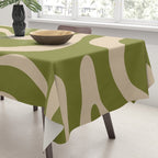 Retro Modern Liquid Swirl Abstract Pattern Square in Mid Mod Olive Green and Beige Tablecloth Gallery Image 3