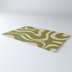 Retro Modern Liquid Swirl Abstract Pattern Square in Mid Mod Olive Green and Beige Rug Gallery Image 3