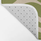 Retro Modern Liquid Swirl Abstract Pattern Square in Mid Mod Olive Green and Beige Bath Mat Gallery Image 2