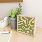 Retro Modern Liquid Swirl Abstract Pattern Square in Mid Mod Olive Green and Beige Mini Art Print Gallery Image 2
