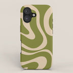 Retro Modern Liquid Swirl Abstract Pattern Square in Mid Mod Olive Green and Beige iPhone Case Gallery Image 1