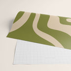 Retro Modern Liquid Swirl Abstract Pattern Square in Mid Mod Olive Green and Beige Wrapping Paper Gallery Image 2