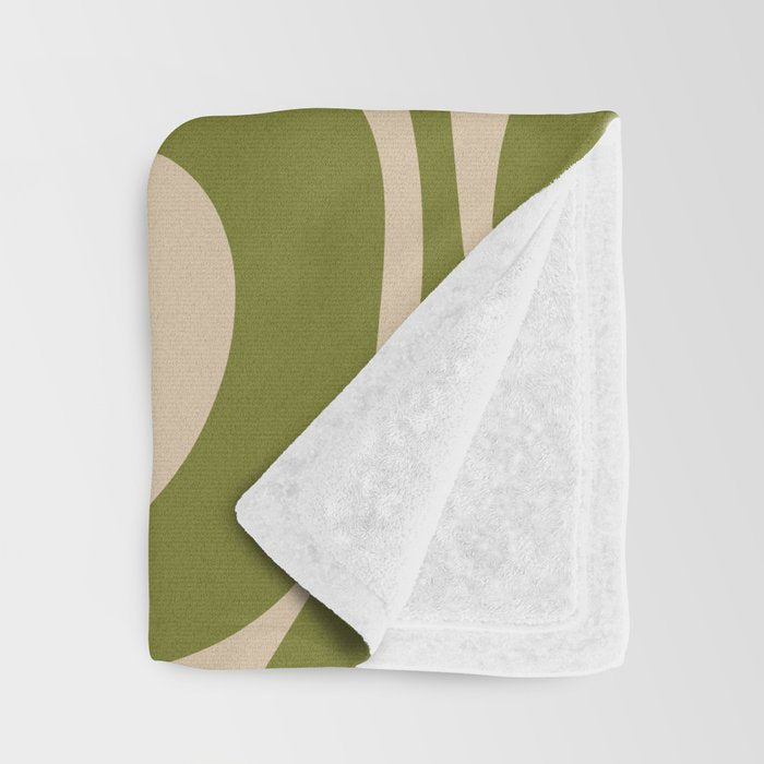Retro Modern Liquid Swirl Abstract Pattern Square in Mid Mod Olive Green and Beige Throw Blanket Gallery Image 3