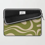 Retro Modern Liquid Swirl Abstract Pattern Square in Mid Mod Olive Green and Beige Laptop Sleeve Gallery Image 2