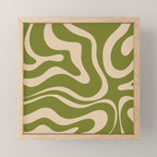Retro Modern Liquid Swirl Abstract Pattern Square in Mid Mod Olive Green and Beige Mini Art Print Gallery Image 1
