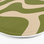 Retro Modern Liquid Swirl Abstract Pattern Square in Mid Mod Olive Green and Beige Bath Mat Gallery Image 3